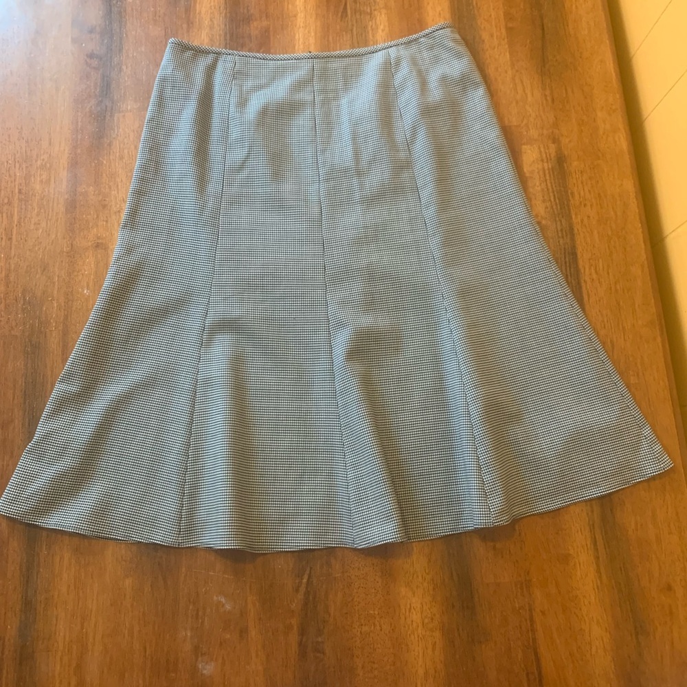 AK Anne Klein skirt 10 Black White Gingham Stretch Flair Back Zip Career Lined